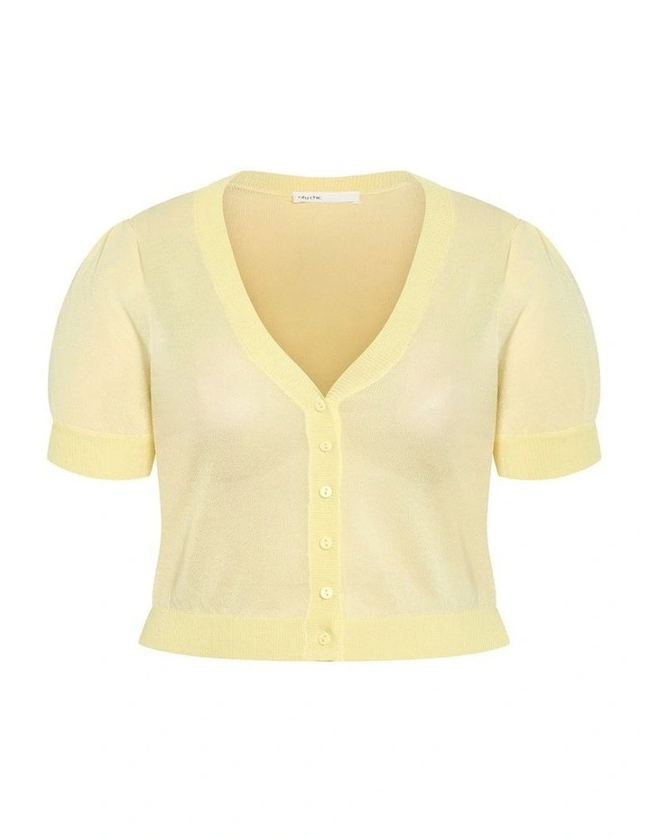 Plus Size Tara Short Sleeve Crop Cardigan in Lemon Drop image 3