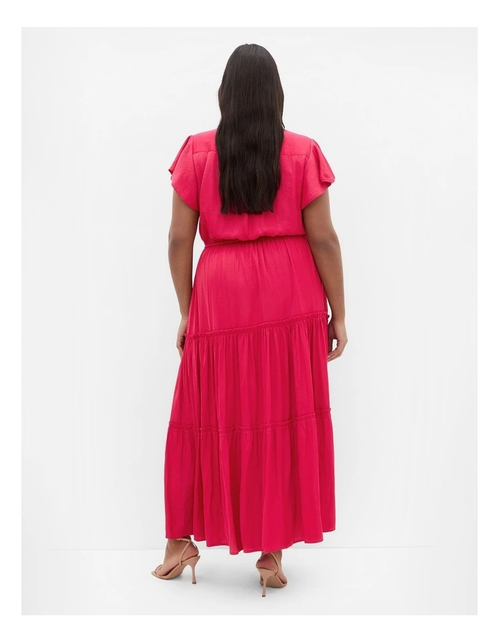 Plus Size Drama Queen Flutter Sleeve Maxi Dress in Raspberry image 2