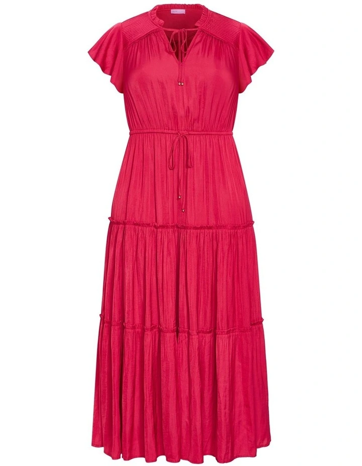 Plus Size Drama Queen Flutter Sleeve Maxi Dress in Raspberry image 3
