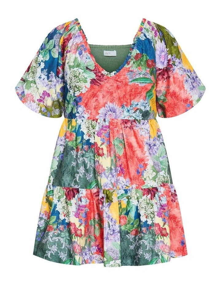 Plus Size Fantasy Berry Floral Print Puff Sleeve Mini Dress in Sage image 3