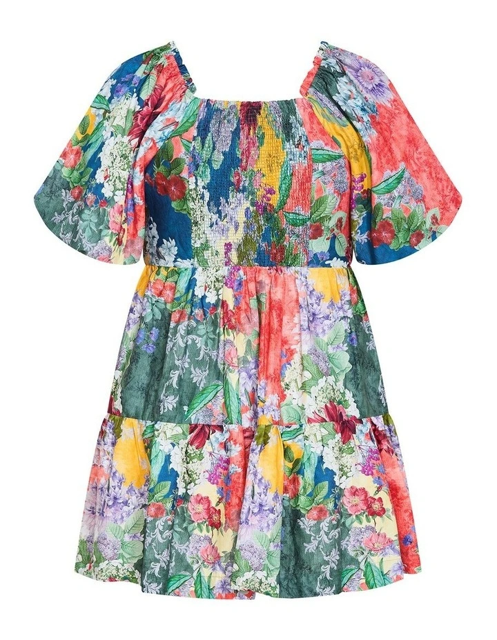 Plus Size Fantasy Berry Floral Print Puff Sleeve Mini Dress in Sage image 4