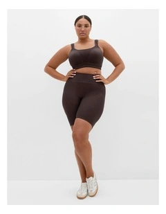 Plus Size Sara Rib Active Bike Short in Chocolate