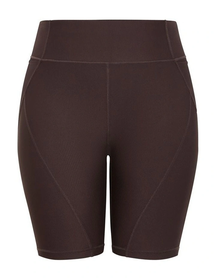 Plus Size Sara Rib Active Bike Short in Chocolate image 3