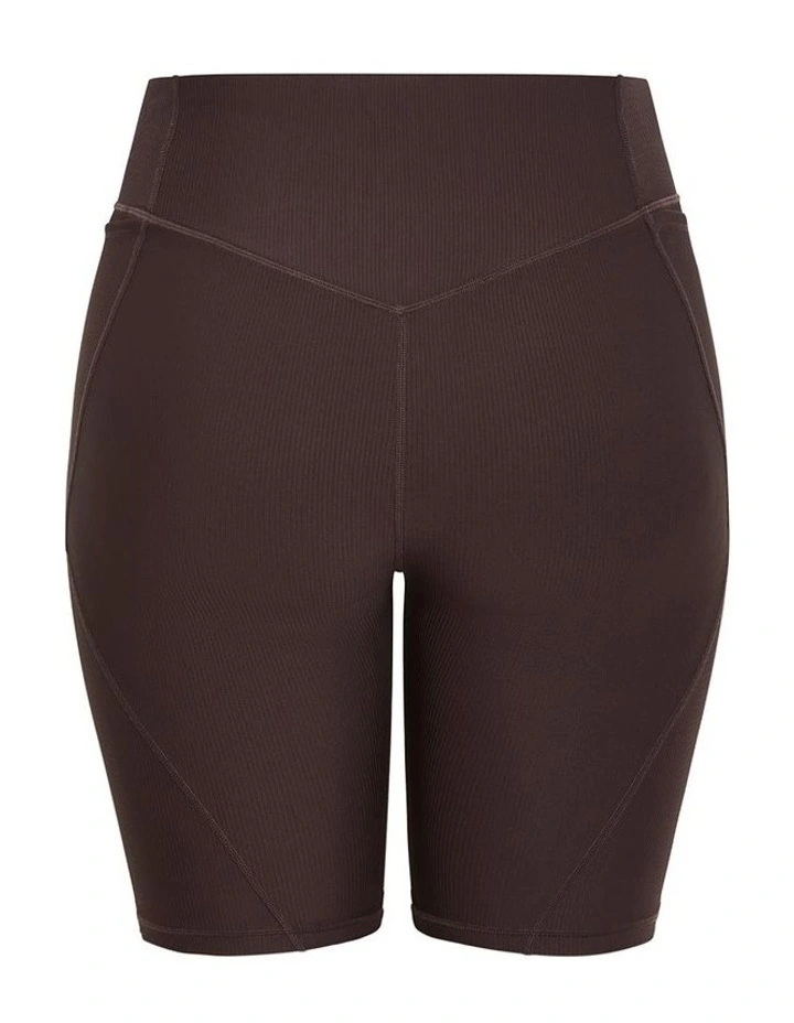 Plus Size Sara Rib Active Bike Short in Chocolate image 4