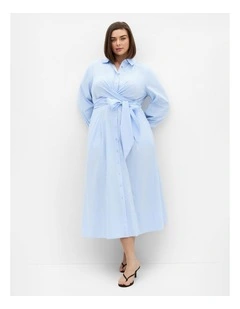 Plus Size Alexandria Tie Shirt Dress in Ice Blue