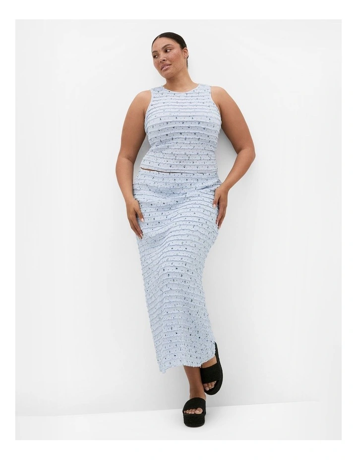Plus Size Sheree Ditsy Print Ruched Top in Sky Blue image 1