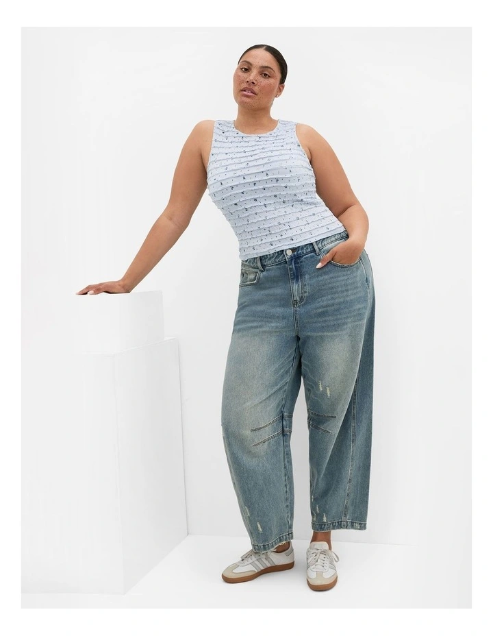 Plus Size Sheree Ditsy Print Ruched Top in Sky Blue image 3