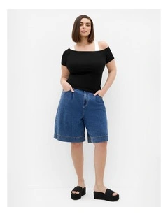 Plus Size Off Shoulder Double Layer Top in Black