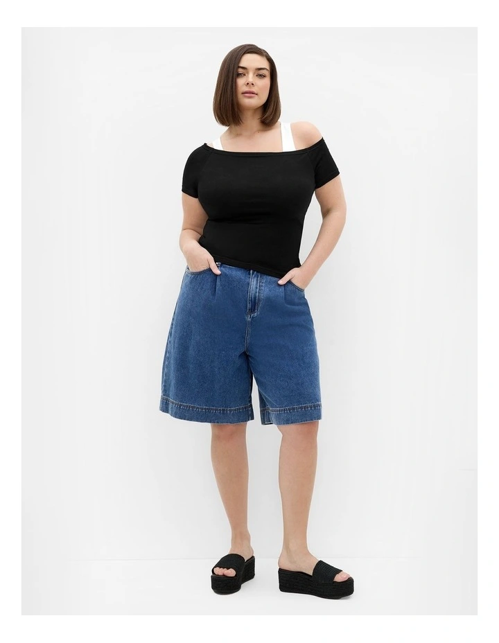 Plus Size Off Shoulder Double Layer Top in Black image 1