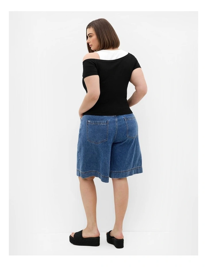 Plus Size Off Shoulder Double Layer Top in Black image 2