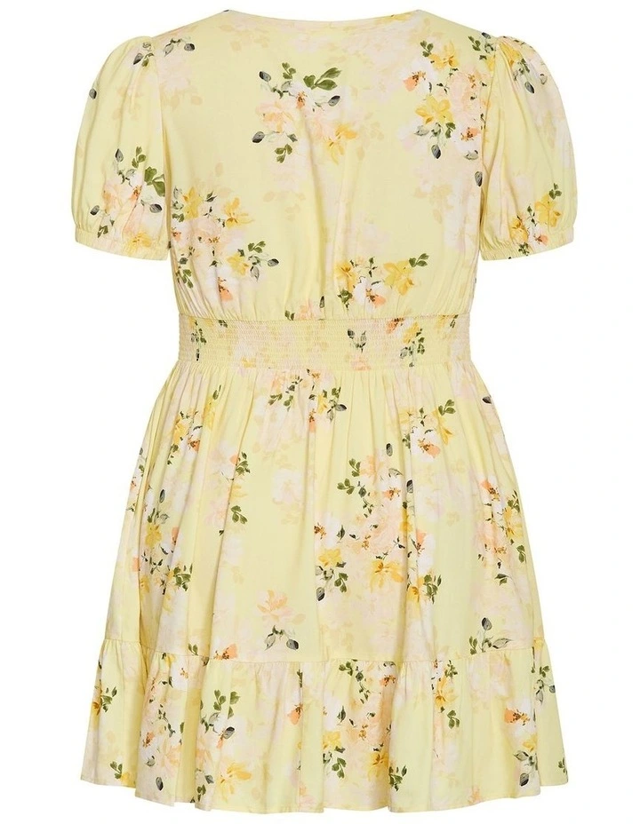 Plus Size Elsie Blossom Print Short Sleeve Mini Dress in Lemon image 4