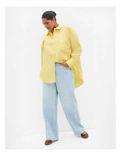 Plus Size Chiara Oversized Longline Cotton Shirt in Buttermilk