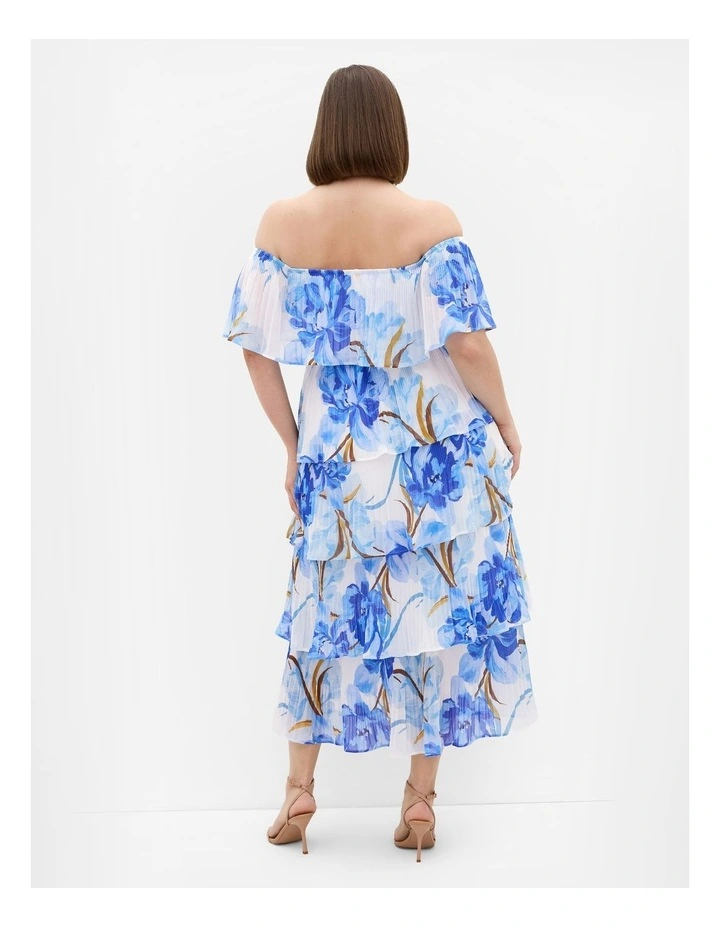 Plus Size Night Garden Print Tier Midi Dress in White image 2