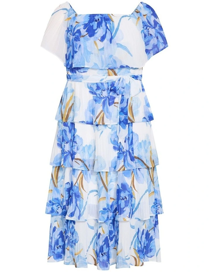 Plus Size Night Garden Print Tier Midi Dress in White image 3