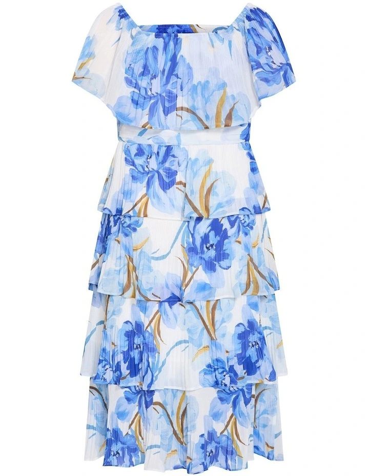 Plus Size Night Garden Print Tier Midi Dress in White image 4