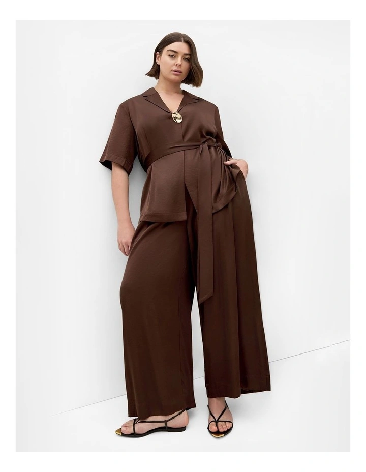 Plus Size Helena Wide Leg Satin Pant in Chocolate image 1