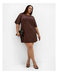 Plus Size Lani Lace Mini Dress in Chocolate