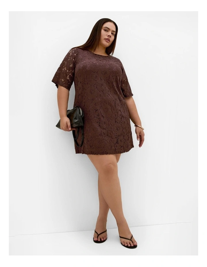 Plus Size Lani Lace Mini Dress in Chocolate image 1
