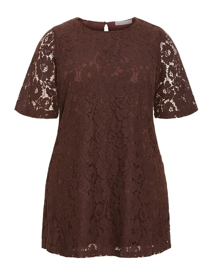 Plus Size Lani Lace Mini Dress in Chocolate image 3
