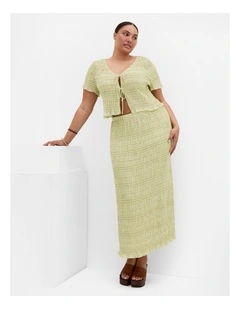 Plus Size Emelia Shirred Maxi Skirt in Matcha