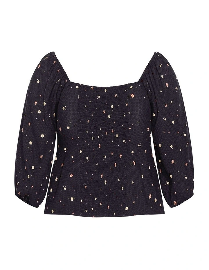 Plus Size Daydreamer Elbow Sleeve Ditsy Print Top in Navy image 4