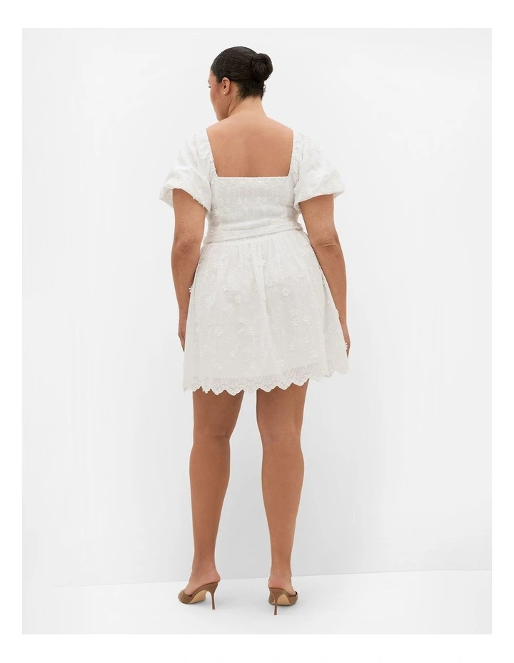 Plus Size Bridie Embroidered Puff Sleeve Mini Dress in Ivory image 2
