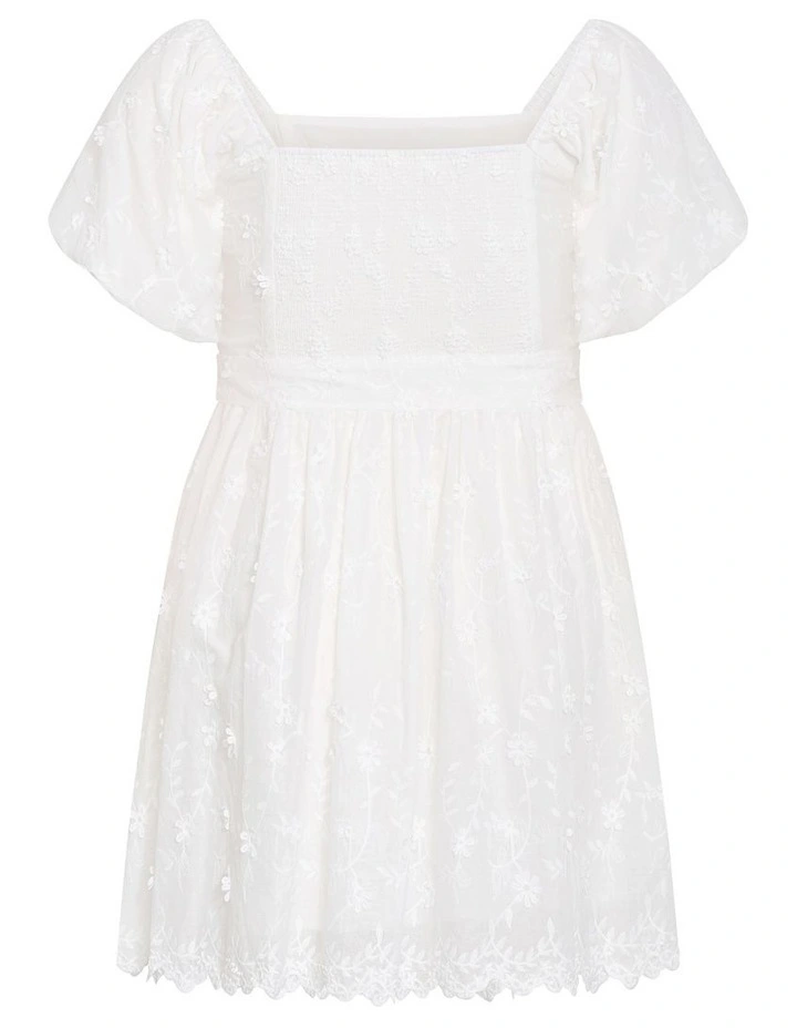 Plus Size Bridie Embroidered Puff Sleeve Mini Dress in Ivory image 4
