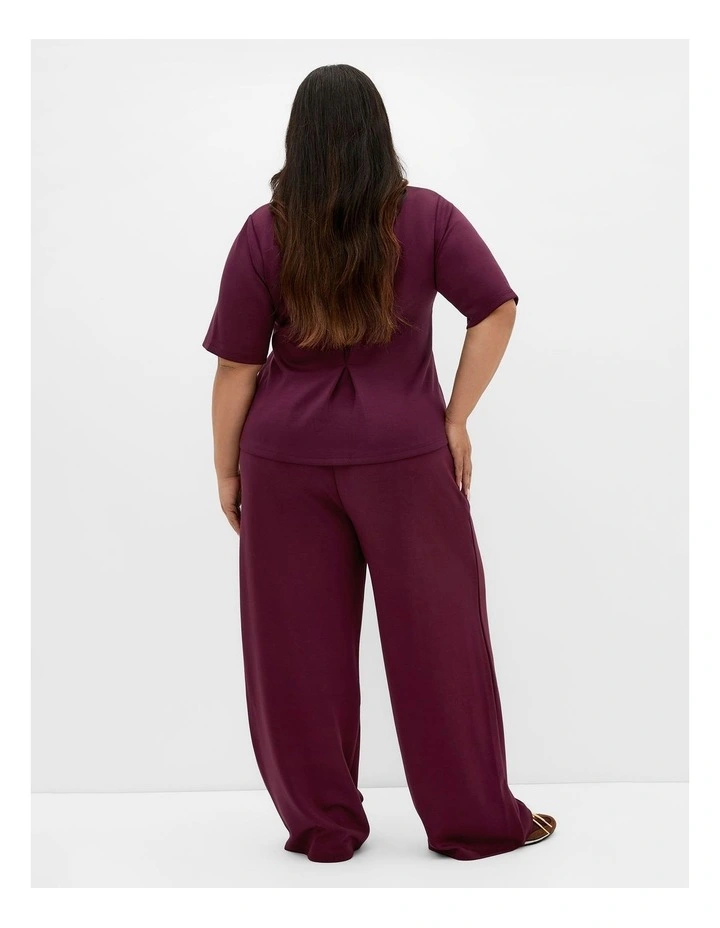 Plus Size Mae Short Sleeve Sweat Top in Dark Cherry image 2