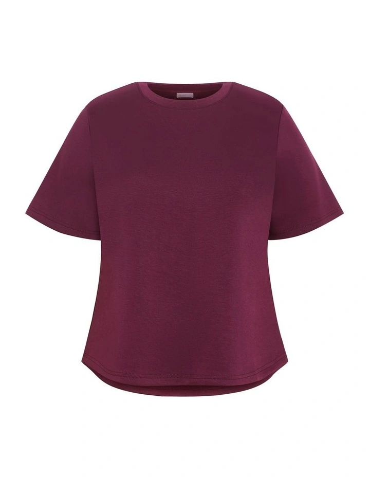 Plus Size Mae Short Sleeve Sweat Top in Dark Cherry image 3