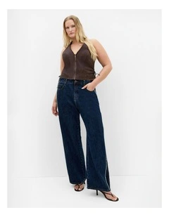 Plus Size Harlow Sueded Halter Zip Top in Espresso