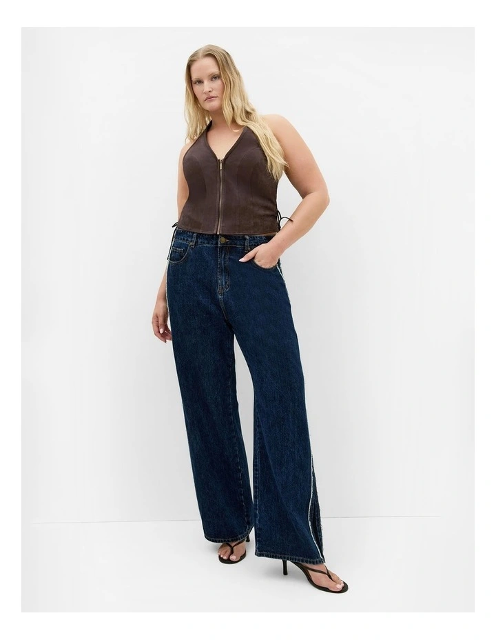 Plus Size Harlow Sueded Halter Zip Top in Espresso image 1