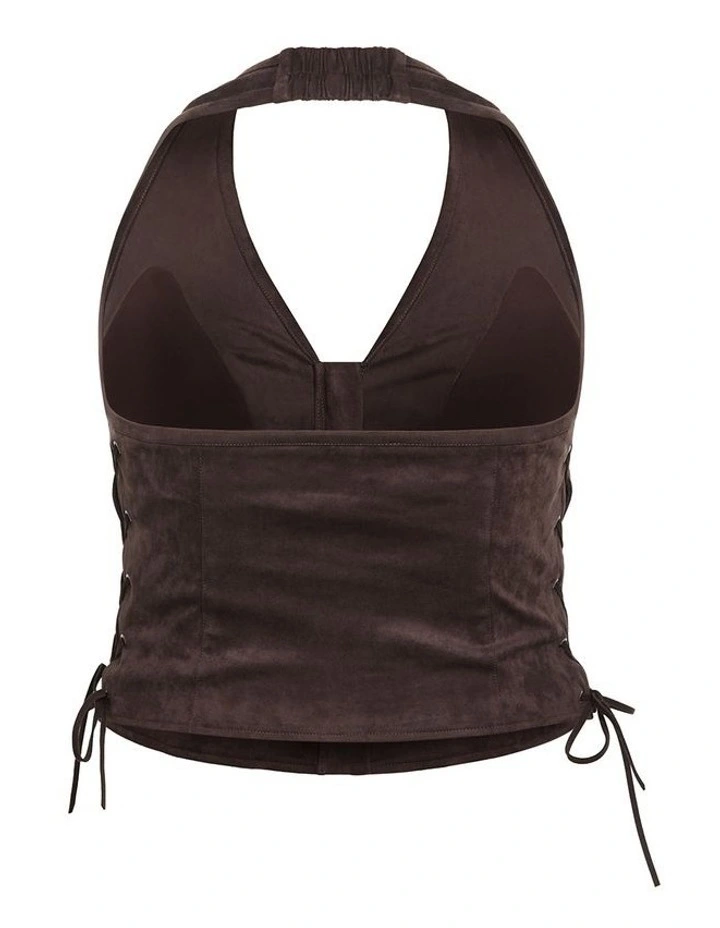 Plus Size Harlow Sueded Halter Zip Top in Espresso image 4
