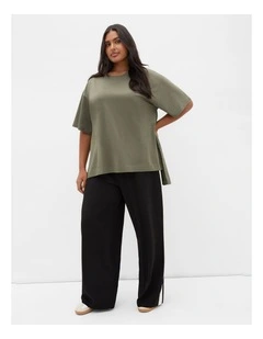Plus Size Oversized Split Tee in Khaki