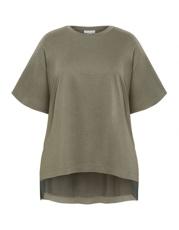 Plus Size Oversized Split Tee in Khaki image 3