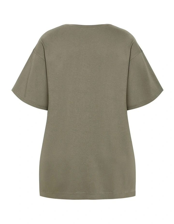 Plus Size Oversized Split Tee in Khaki image 4