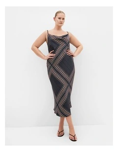 Plus Size Sadie Boho Print Slip Dress in Black