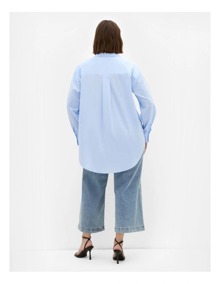 Plus Size Chiara Oversized Longline Cotton Shirt in Ice Blue image 2