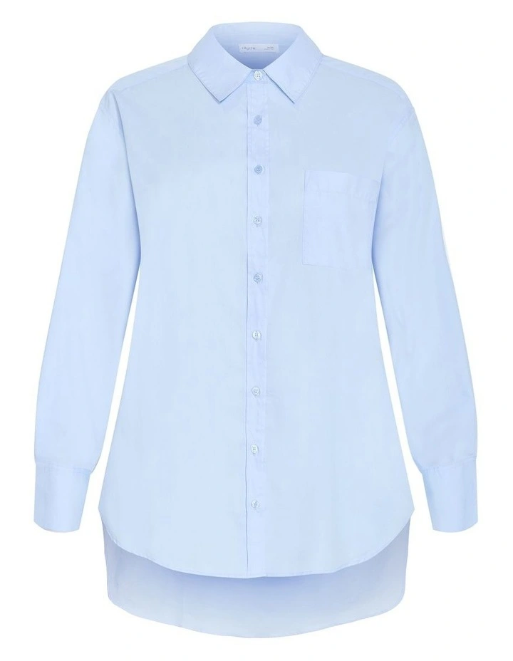 Plus Size Chiara Oversized Longline Cotton Shirt in Ice Blue image 3