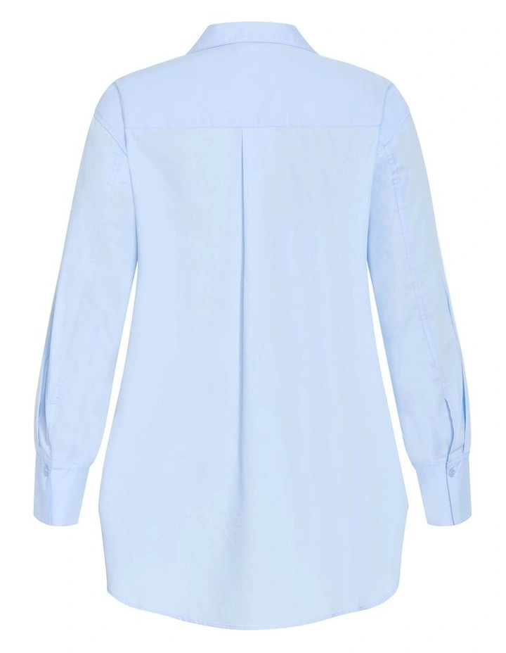 Plus Size Chiara Oversized Longline Cotton Shirt in Ice Blue image 4