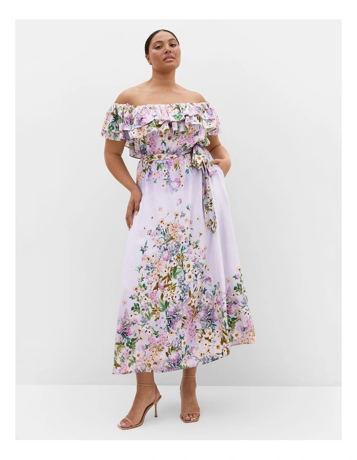 Plus Size Garden Party Off Shoulder Maxi Dress in Lilac image 1