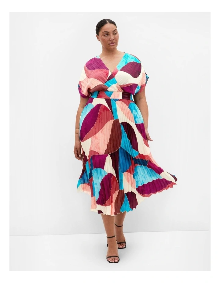Plus Size Elia Geo Print Pleat Dress in Purple Multi image 1