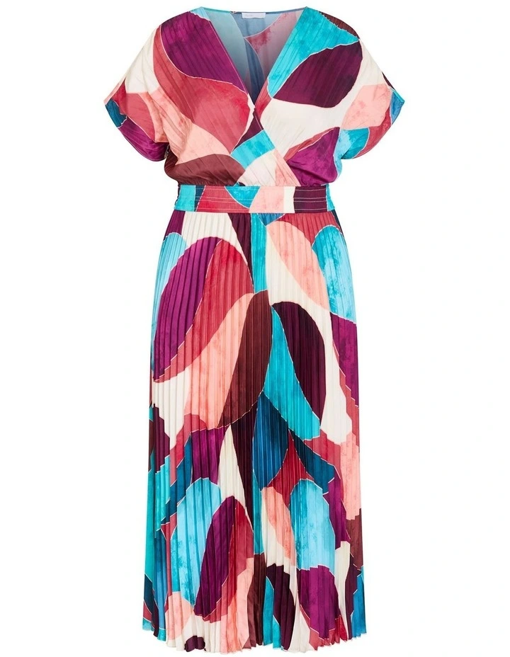 Plus Size Elia Geo Print Pleat Dress in Purple Multi image 3
