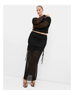 Plus Size Shelly Side Tie Mesh Skirt in Black