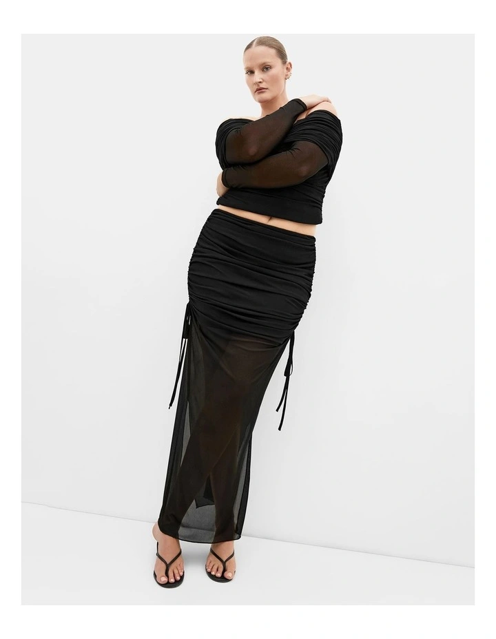 Plus Size Shelly Side Tie Mesh Skirt in Black image 1