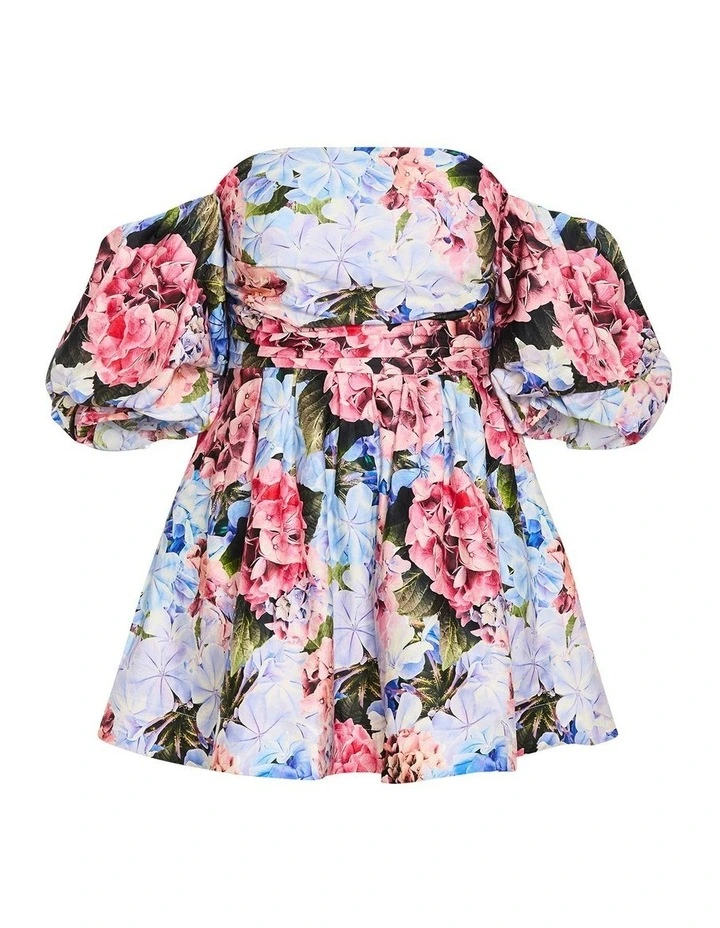 Plus Size Rosa Garden Print Puff Sleeve Mini Dress in Sky Blue image 3