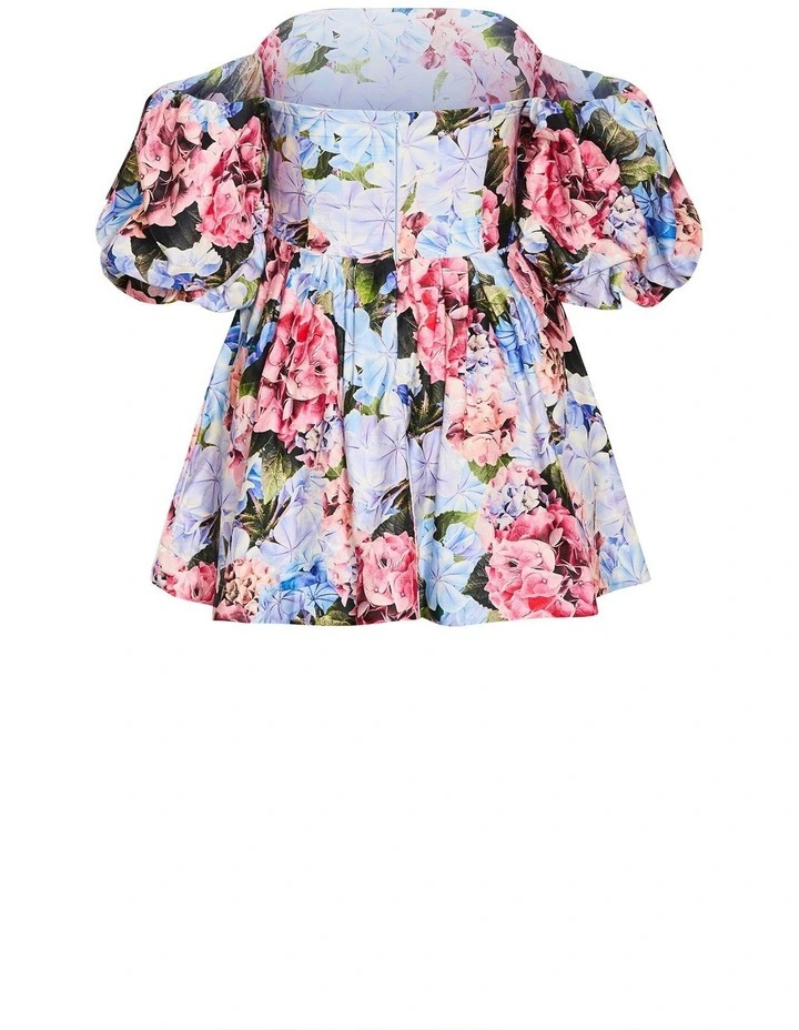 Plus Size Rosa Garden Print Puff Sleeve Mini Dress in Sky Blue image 4