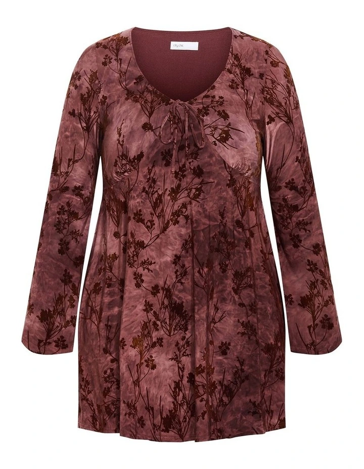 Plus Size Devore Flock Print Mini Dress in Choc Cherry image 3