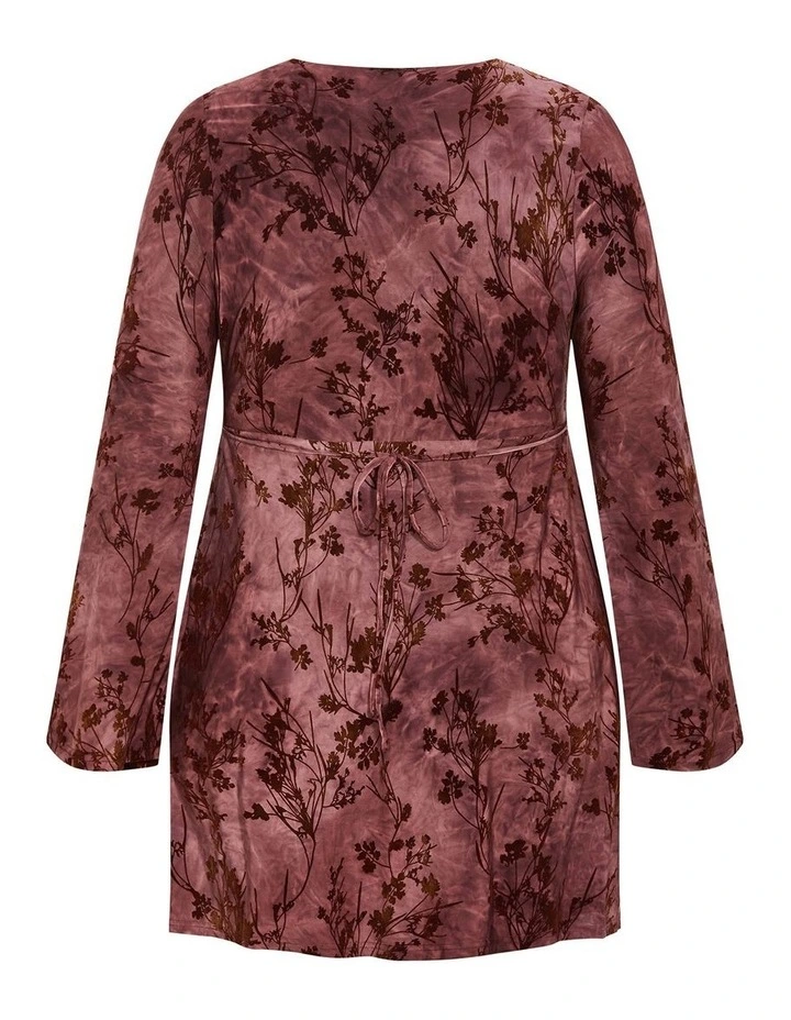 Plus Size Devore Flock Print Mini Dress in Choc Cherry image 4