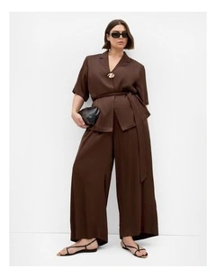 Plus Size Helena Waist Tie Shirt in Chocolate