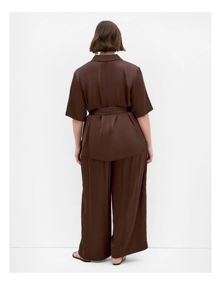 Plus Size Helena Waist Tie Shirt in Chocolate image 2